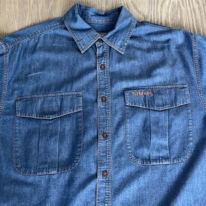 Simms Mens Chambray Fishing/Outdoors Shirt EUC - Large